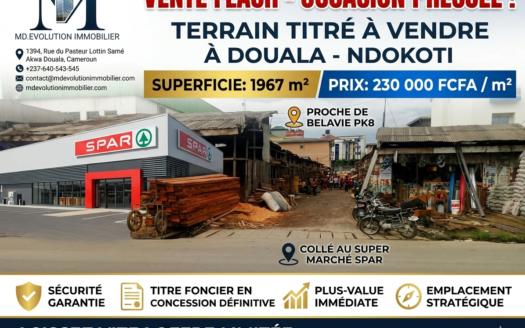 VENTE FLASH - Terrain Titré de 1 967 m² à Douala Ndokoti (Attenant au Supermarché SPAR)